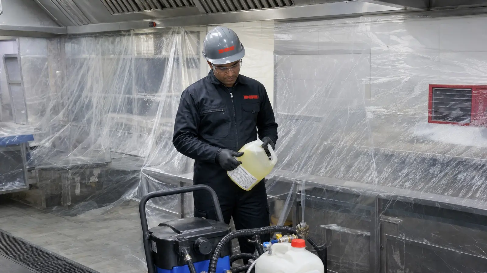 DCC technician carrying out controlled specialist cleaning in an operating facility