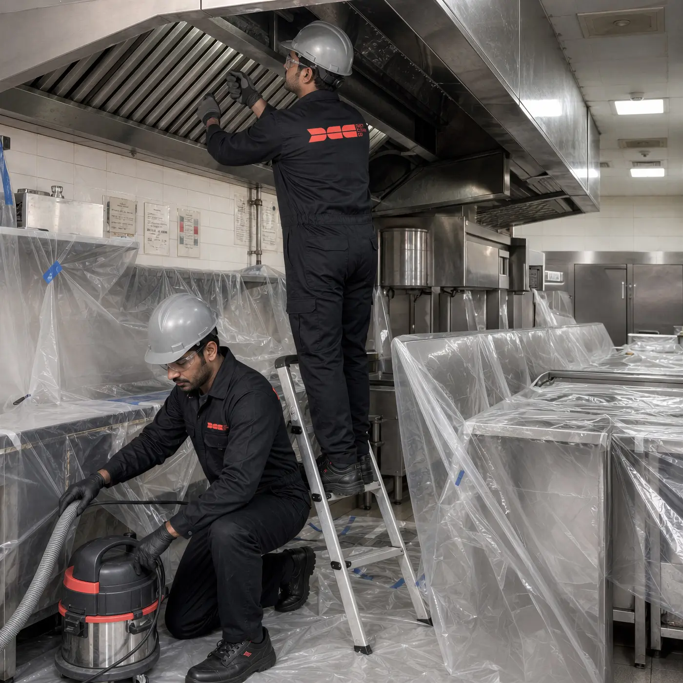DCC technicians carrying out protected commercial kitchen exhaust cleaning