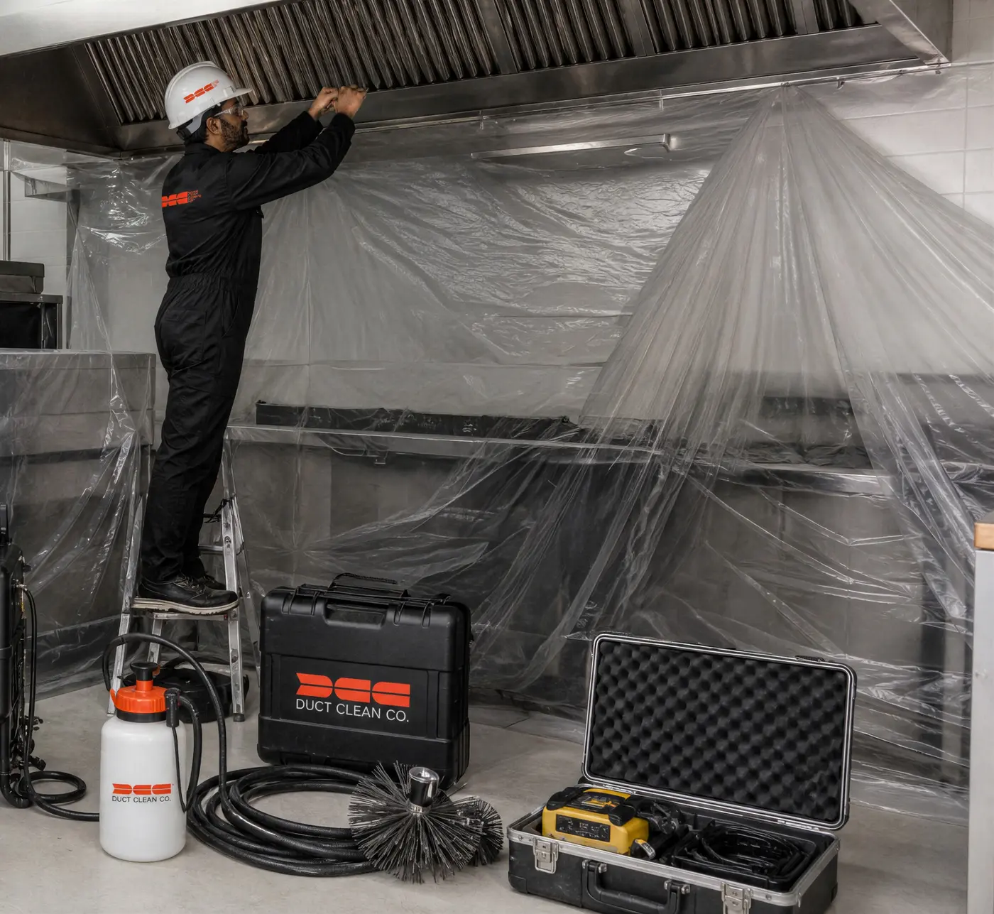 DCC specialist surveying a commercial kitchen service area